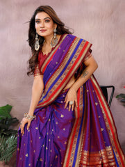Nakshatra Royal Purple Pure Handloom Kalamkari Silk Saree with Zari Pallu