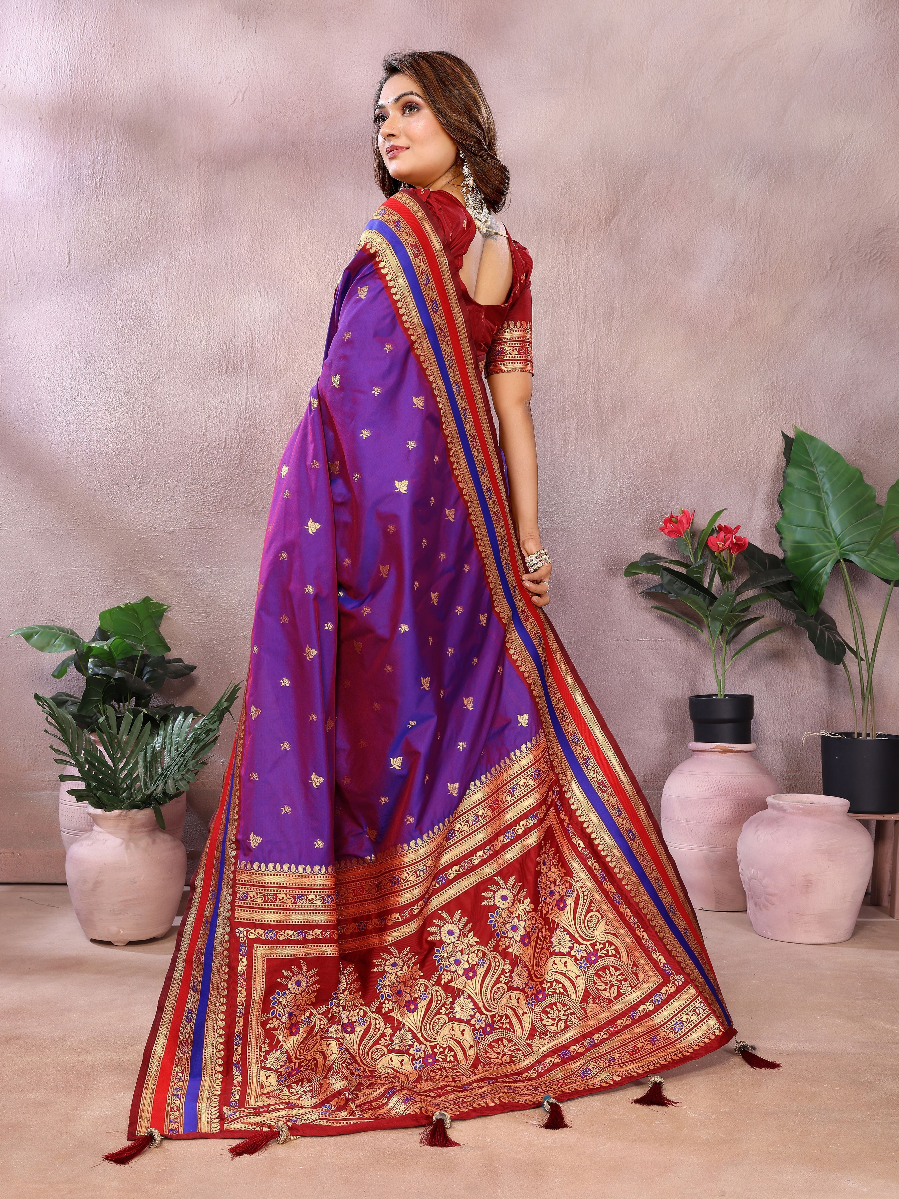 Nakshatra Royal Purple Pure Handloom Kalamkari Silk Saree with Zari Pallu