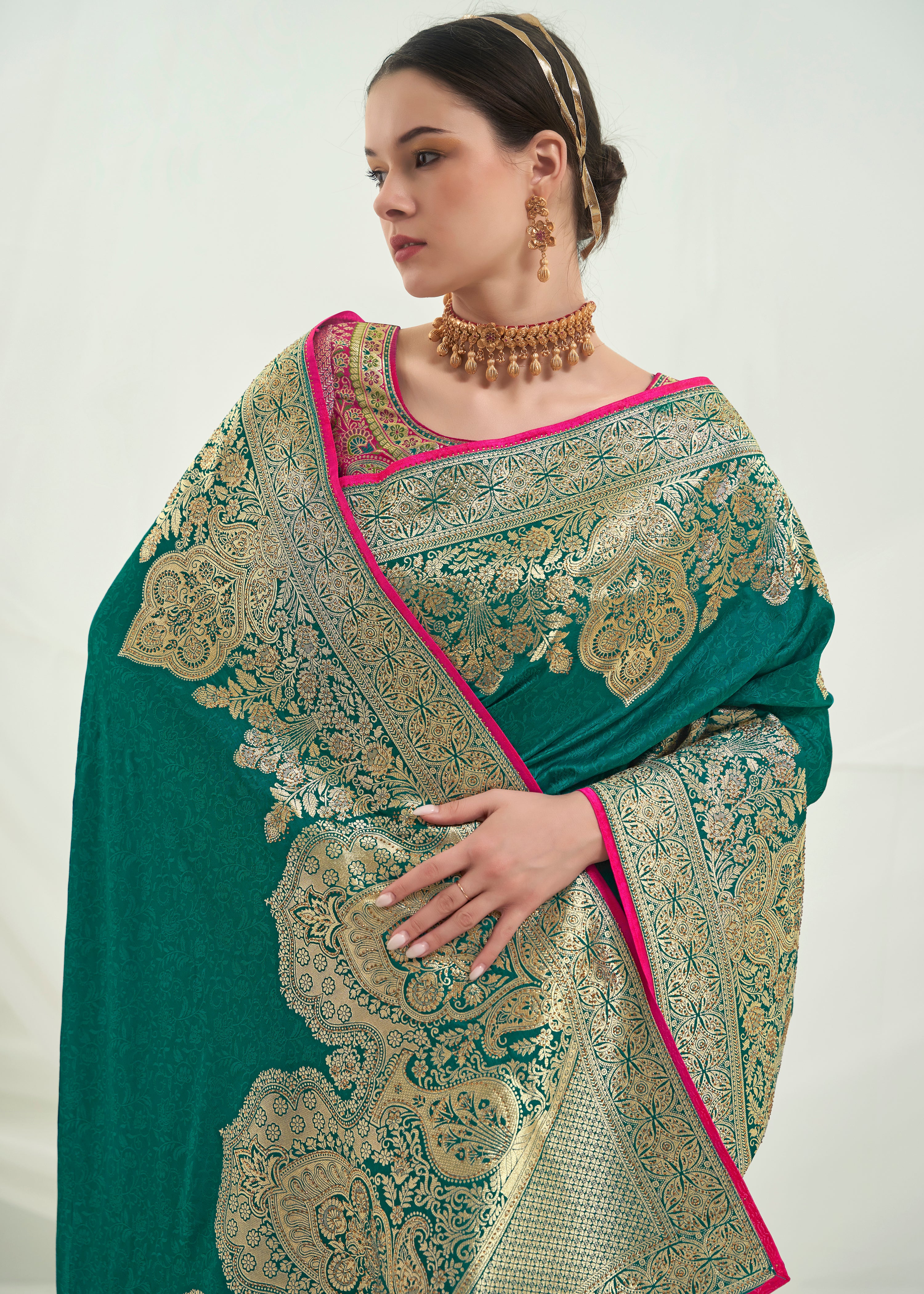 Nakshatra Rama Green Banarasi Silk saree