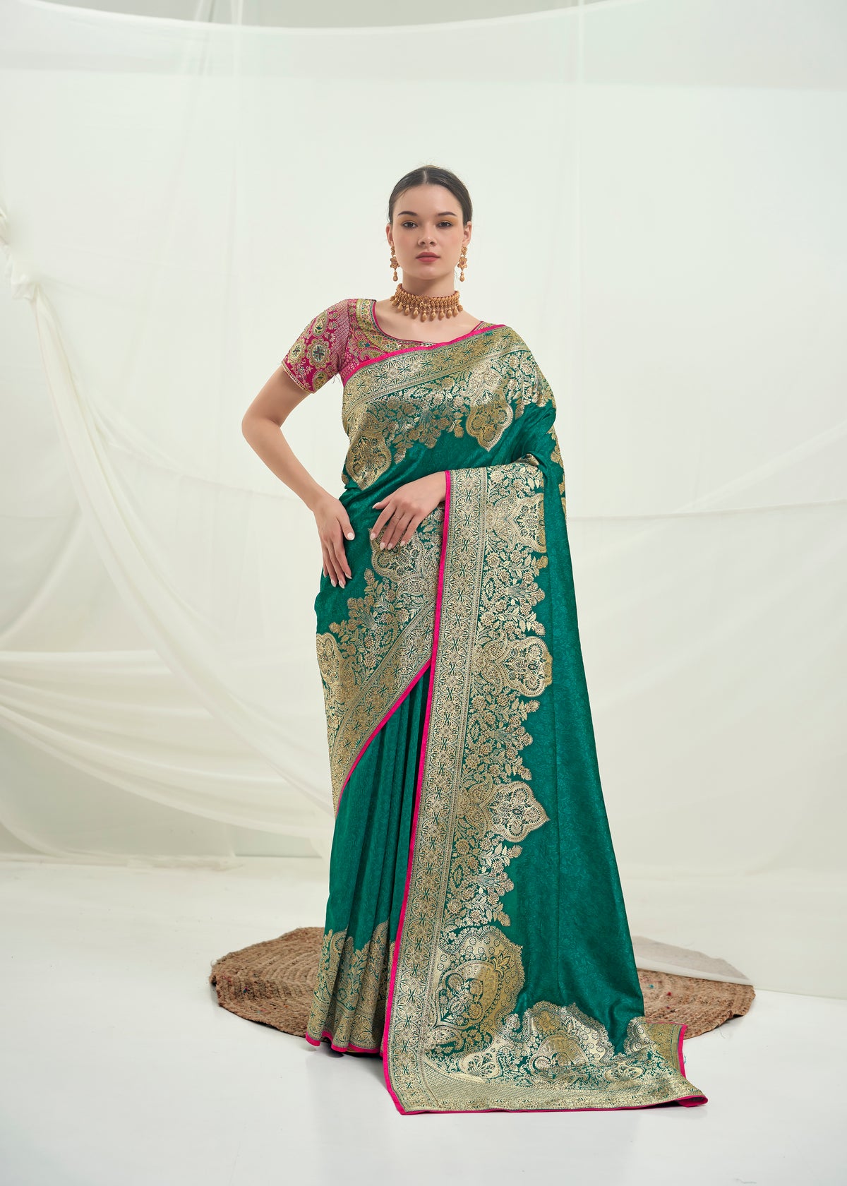 Nakshatra Rama Green Banarasi Silk saree