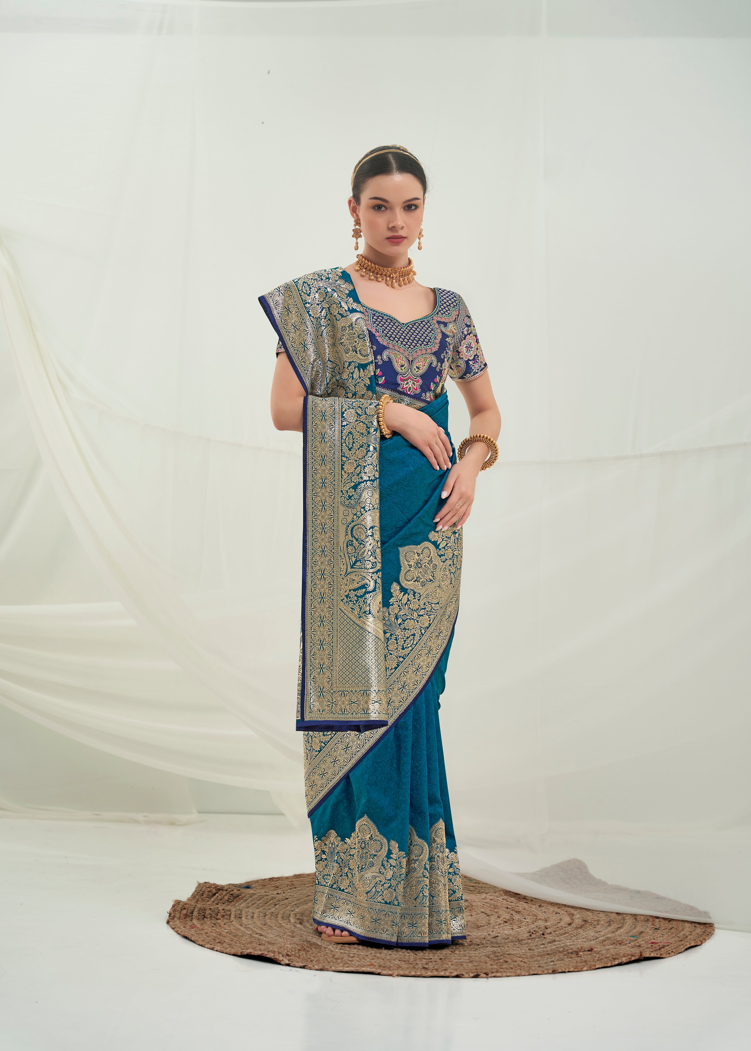 Nakshatra Teal Blue Banarasi Silk saree