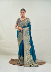 Nakshatra Teal Blue Banarasi Silk saree