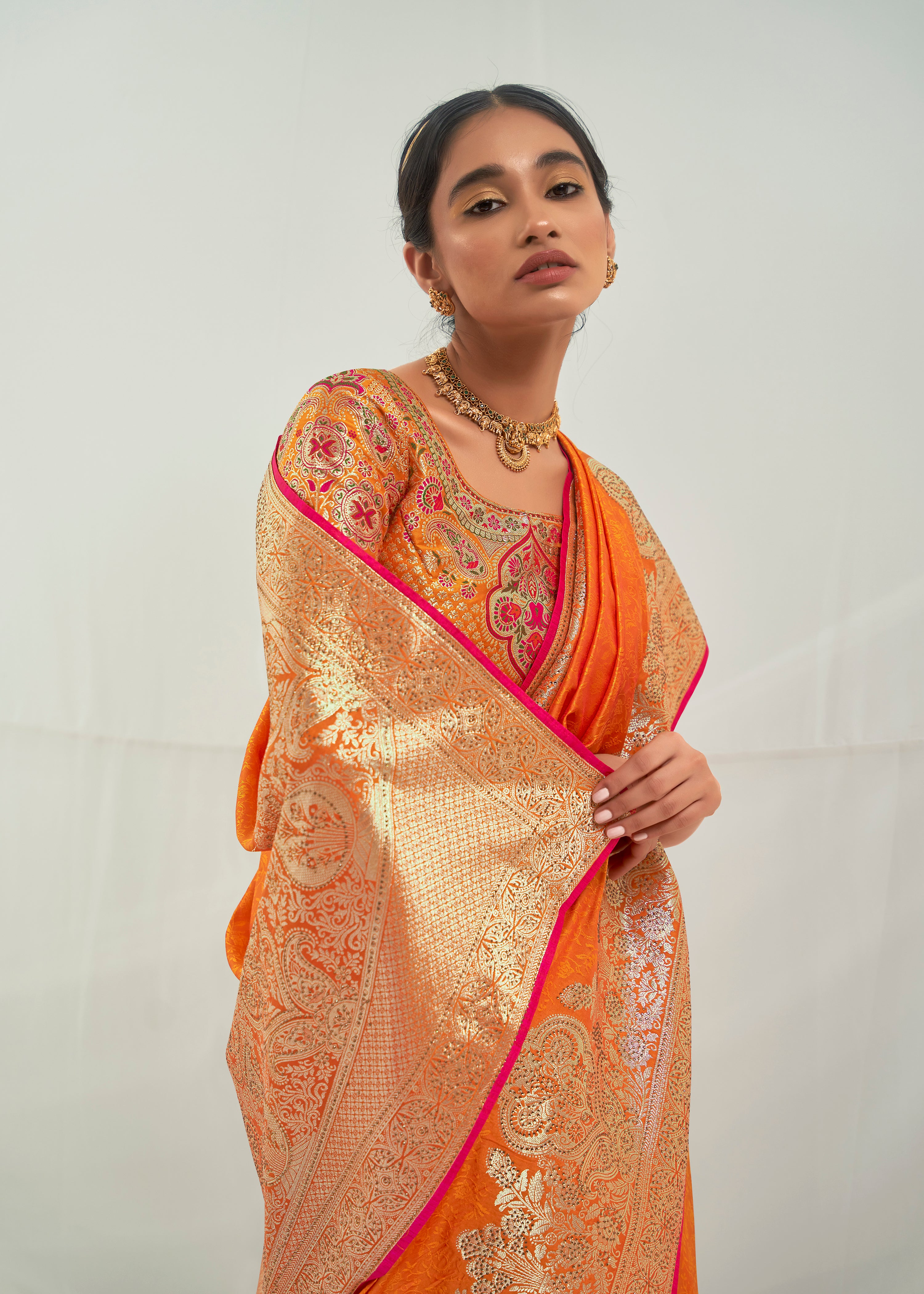 Nakshatra Awesome Orange Banarasi Silk saree