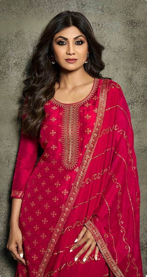 Ruby Radiance Dull Santoon Top Suit Set