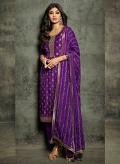 Lavish Violet Jacquard Silk Semi-Stitched Suit