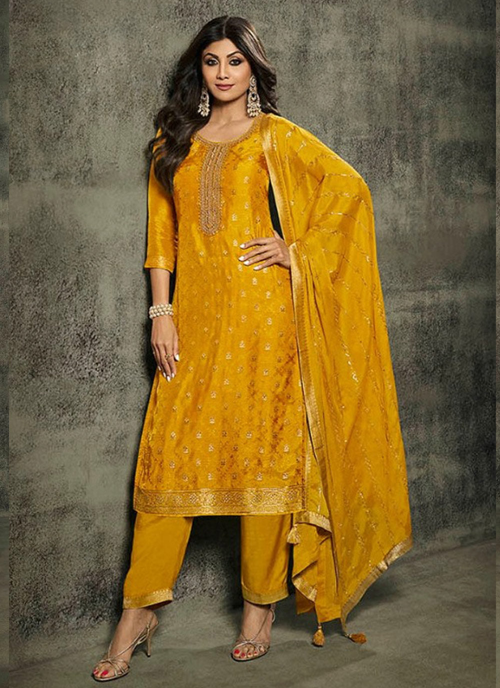 Lemon Luxe Semi-Stitched Jacquard Silk Suit