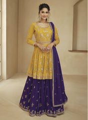 Golden Glow Georgette Stitched Sharara Suit