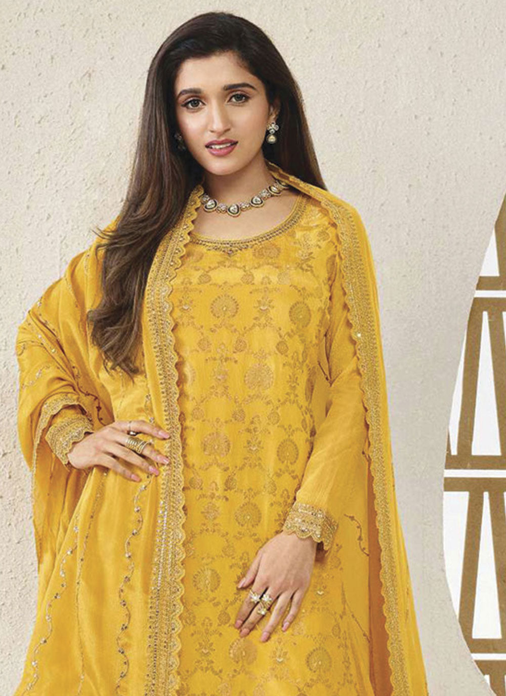Golden Glow Semi-Stitched Yellow Sharara Ensemble