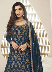 Ocean Opulence Blue Viscose Chinon Sharara Set