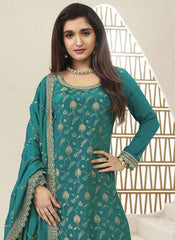 Royal Blue Majesty Semi-Stitched Sharara Set