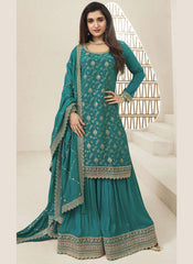 Royal Blue Majesty Semi-Stitched Sharara Set