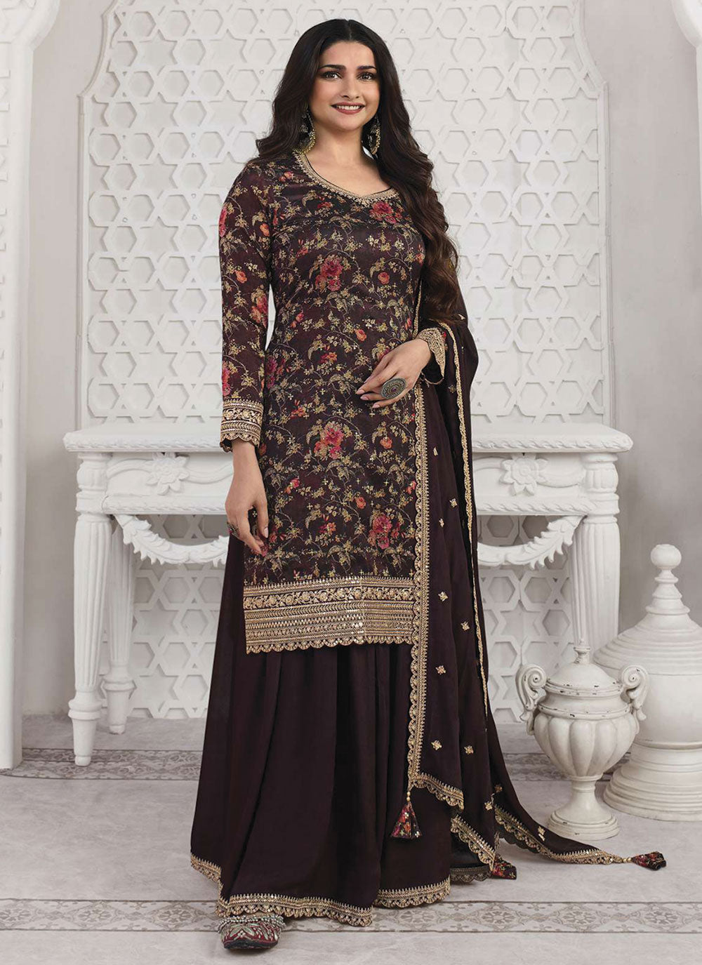 Crimson Couture Georgette Sharara Suit