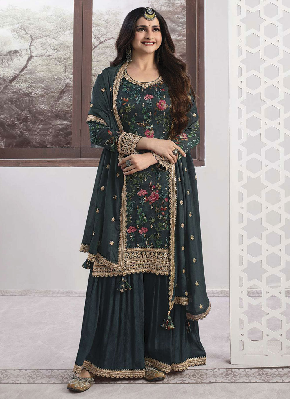 Glamorous Glacier Semi-Stitched Sharara Set