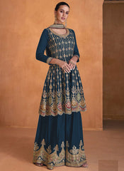 Aqua Blue Georgette Palazzo Suits