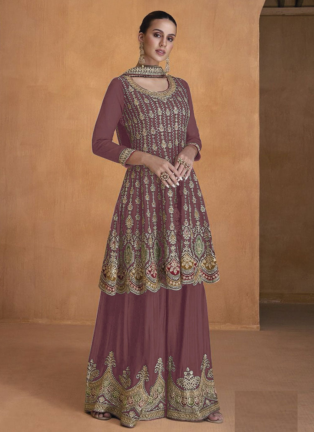 Regal Mauve Plazzo Suit with Georgette Top