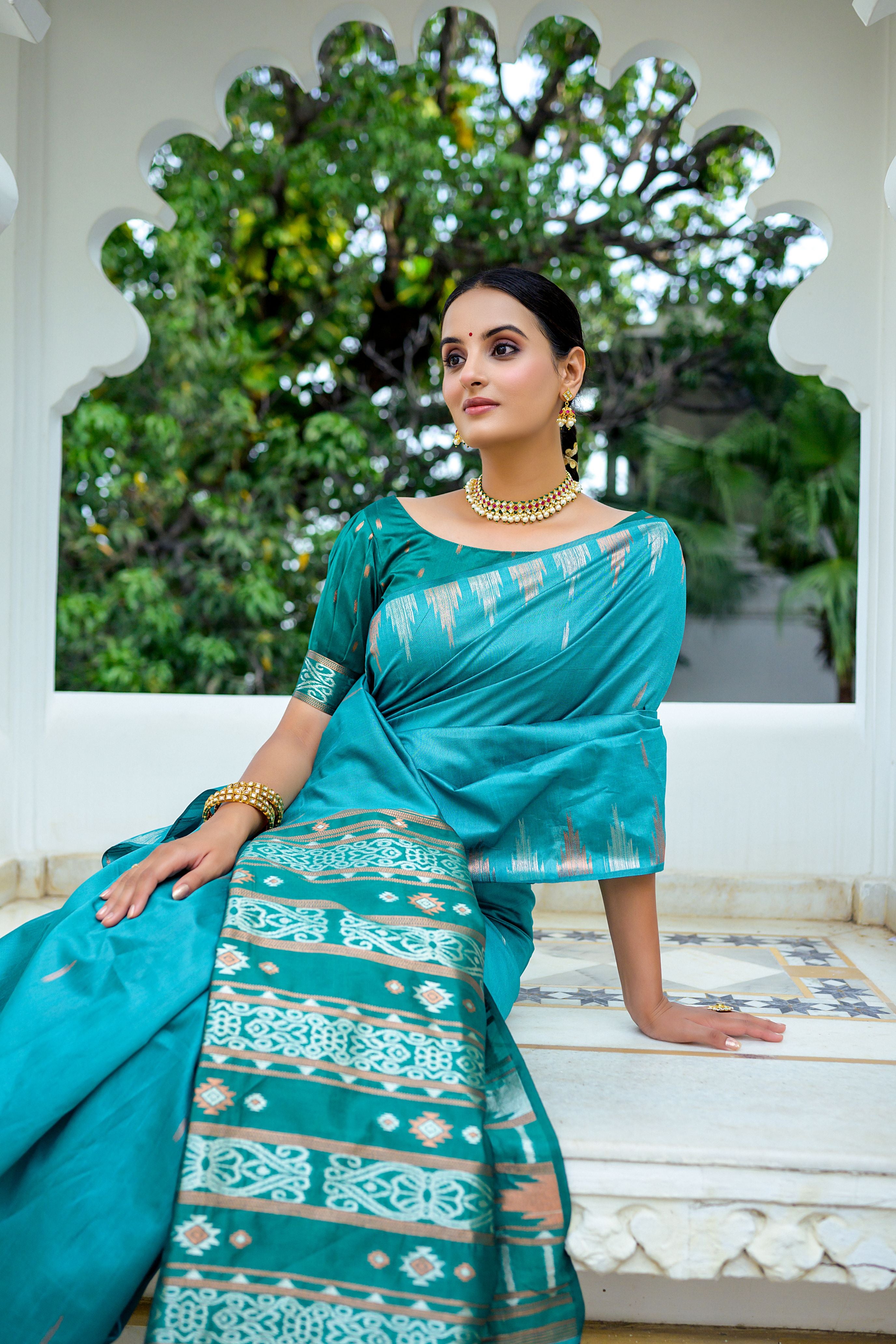 Regal Blue Tussar Silk Saree