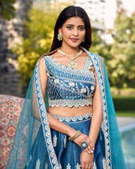 Celestial Blue Silk Choli Ensemble