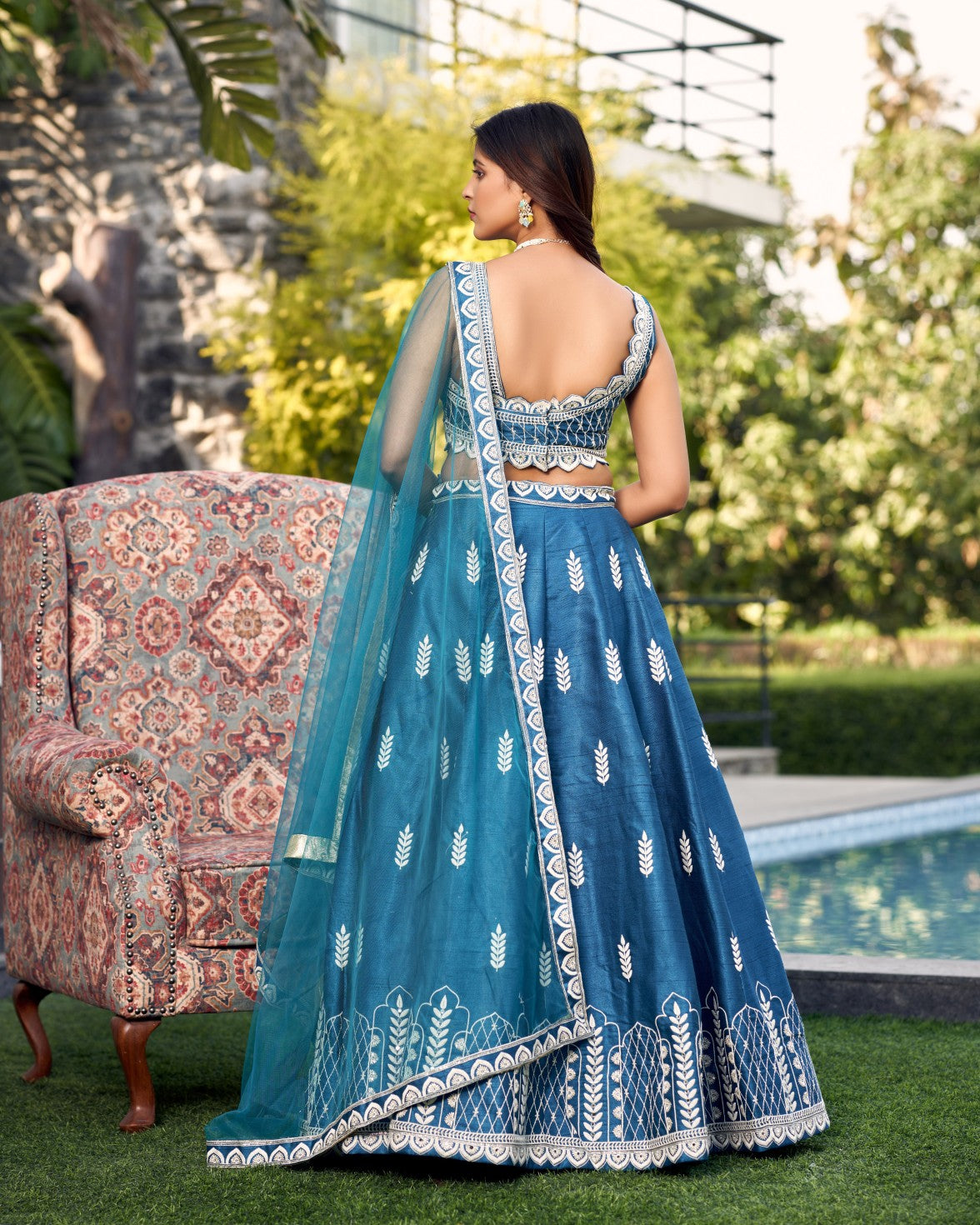 Celestial Blue Silk Choli Ensemble