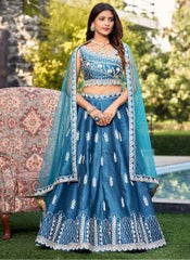 Celestial Blue Silk Choli Ensemble