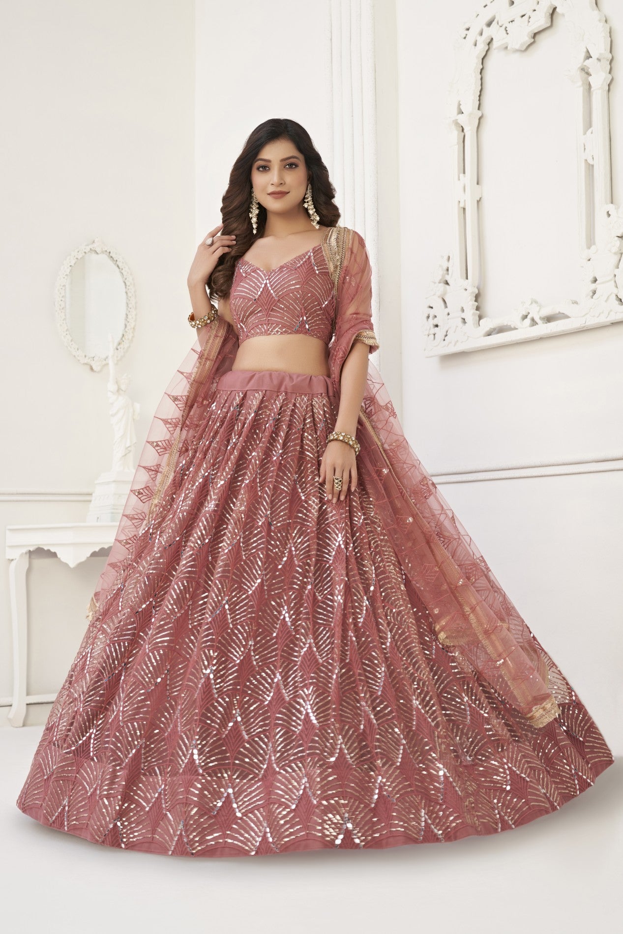 Ethereal Aurora Butterfly Net Onion Lehenga