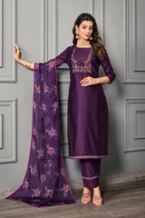 Purple cotton silk suit