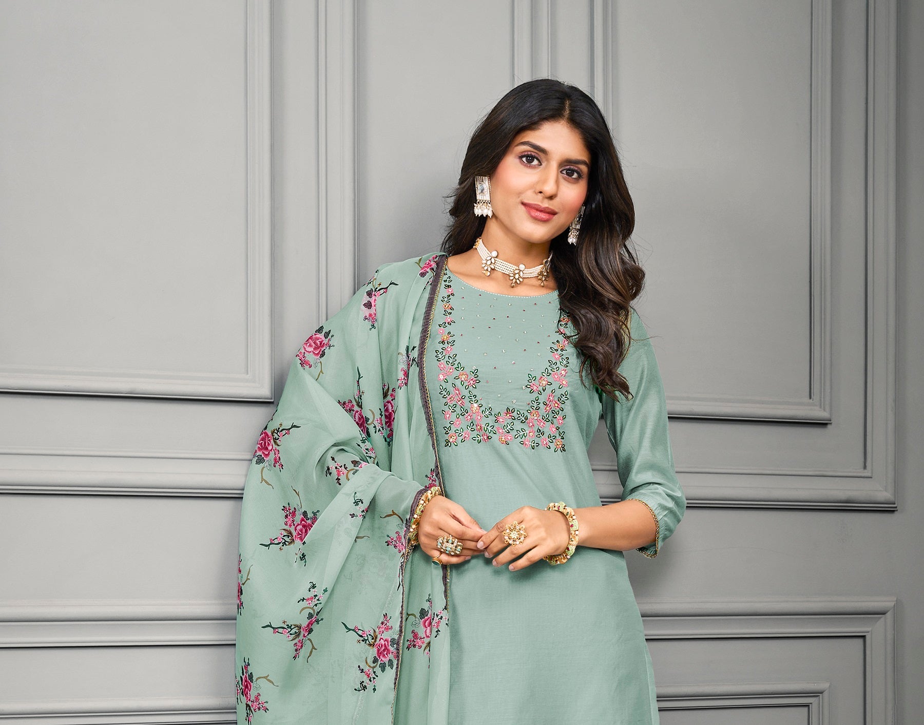 Pista green cotton silk suit