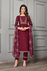 Maroon cotton silk suit