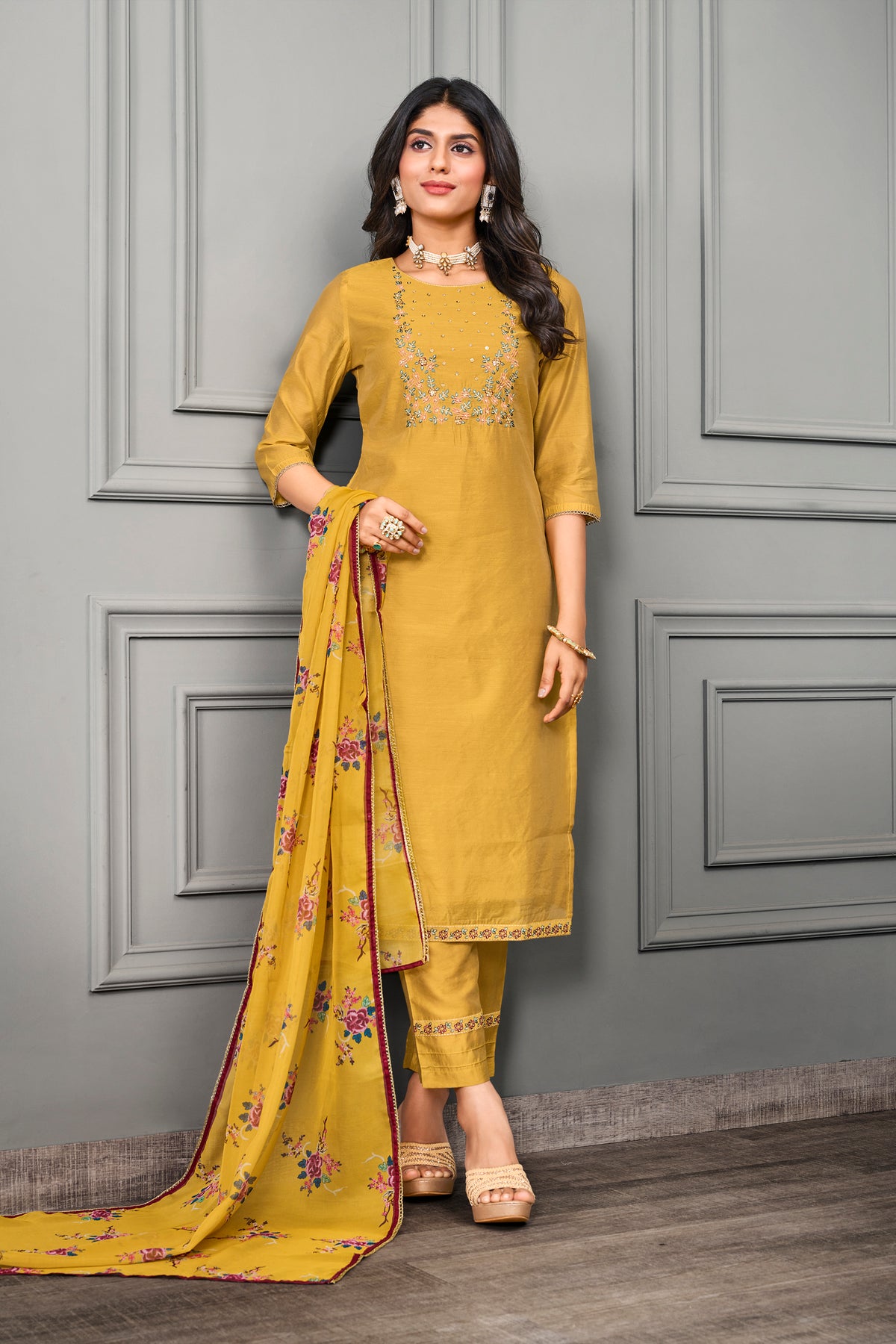 Yellow Cotton silk suit