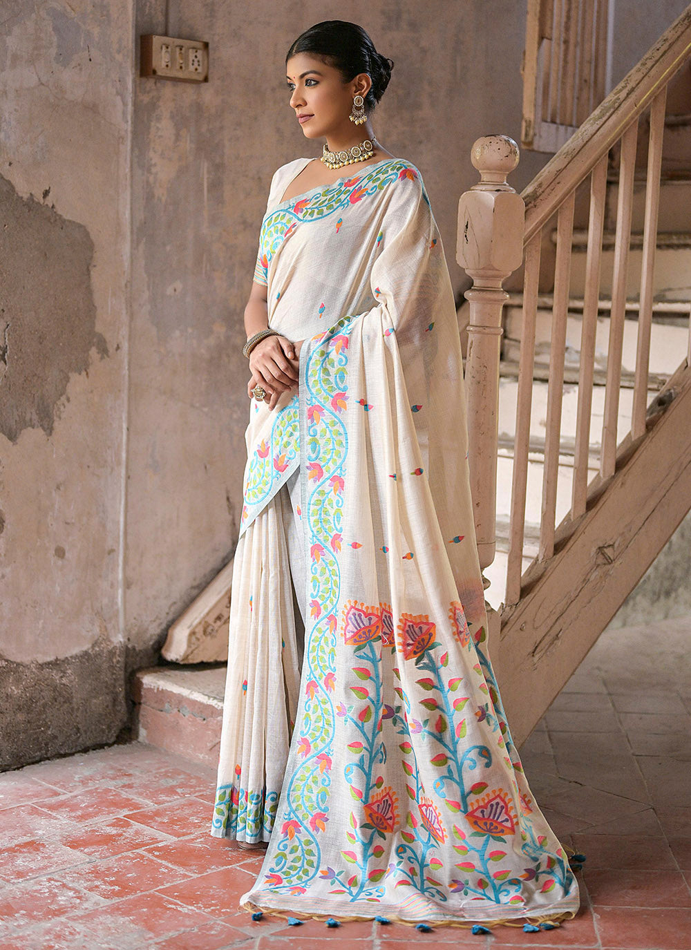 Nakshatra White Printed designer saree