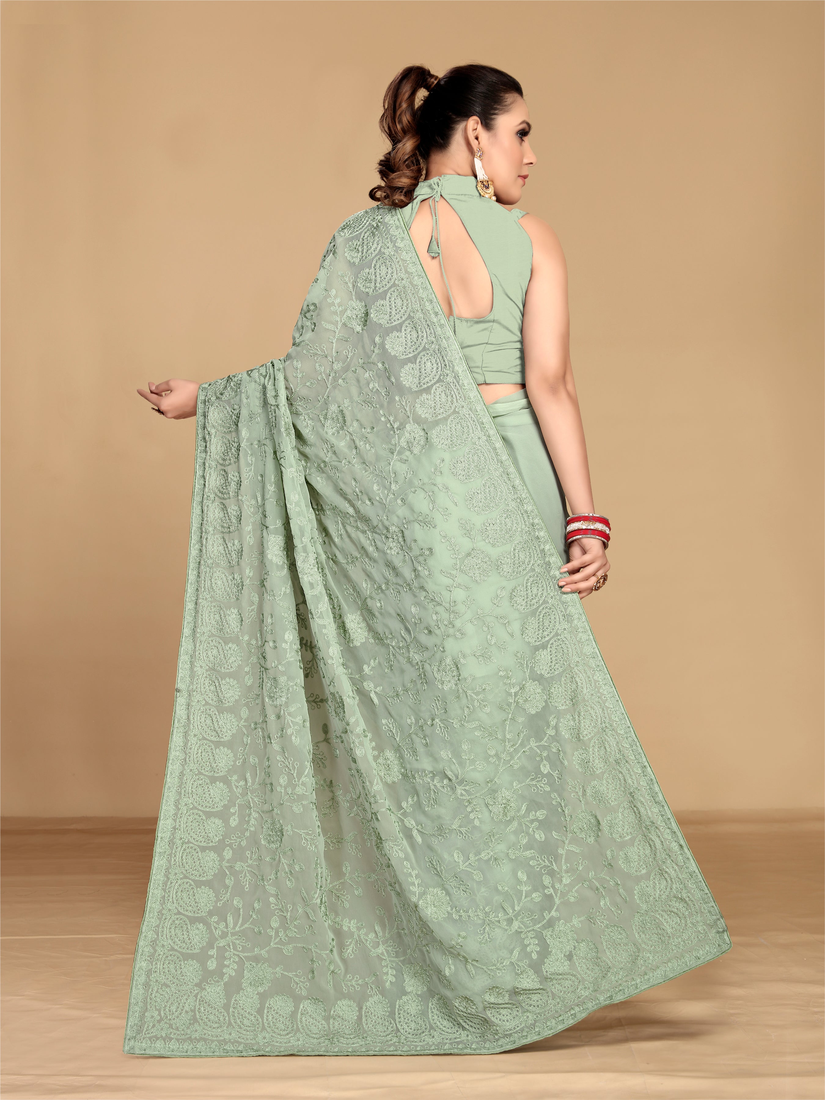 Pristine Pista green saree