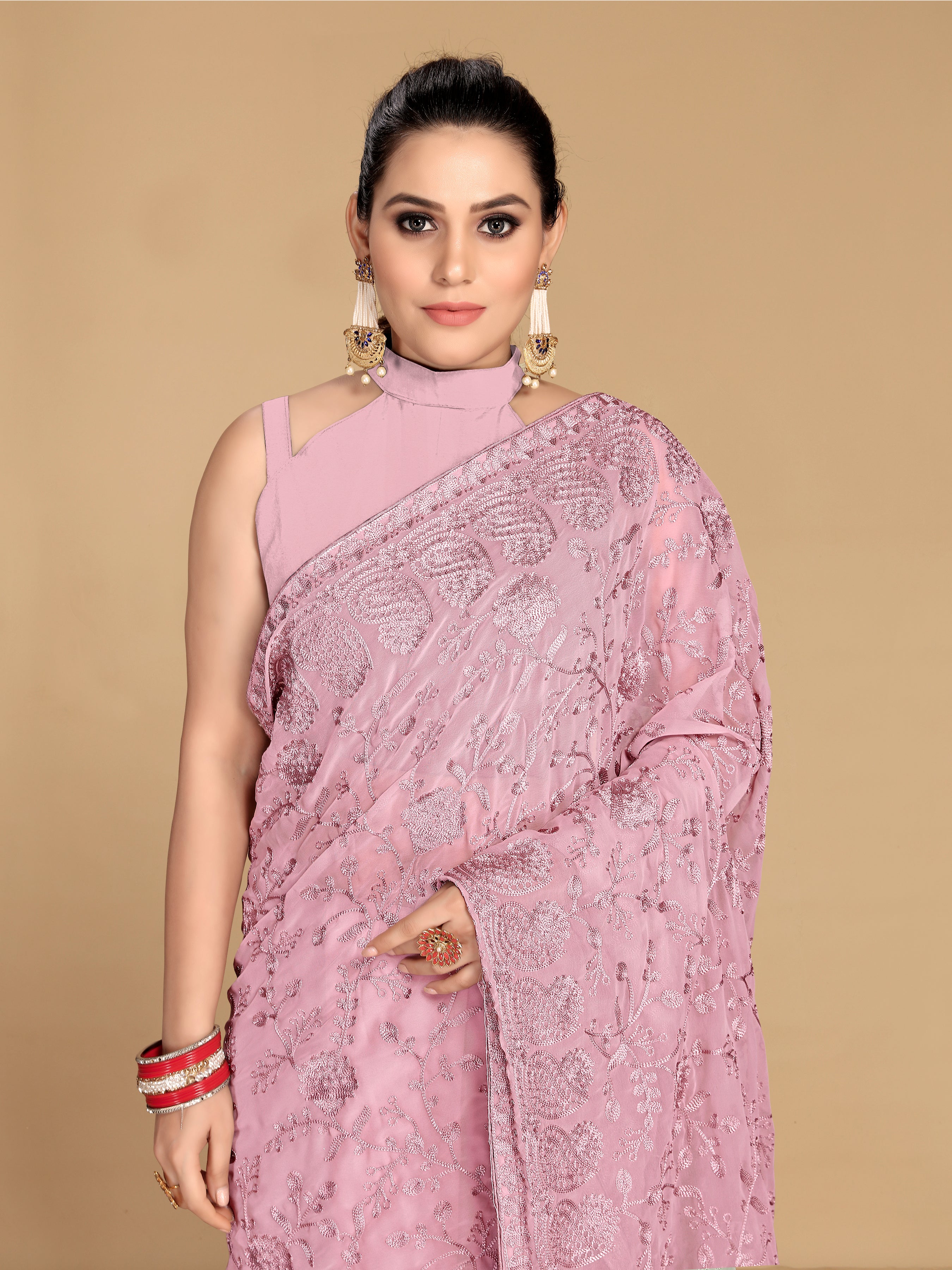 Rose Pink Georgette saree