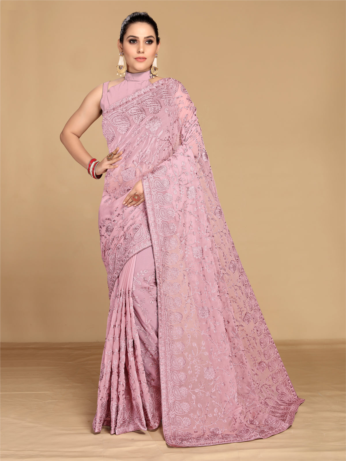 Rose Pink Georgette saree