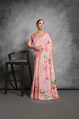 Nakshatra Floral Print rose pink saree