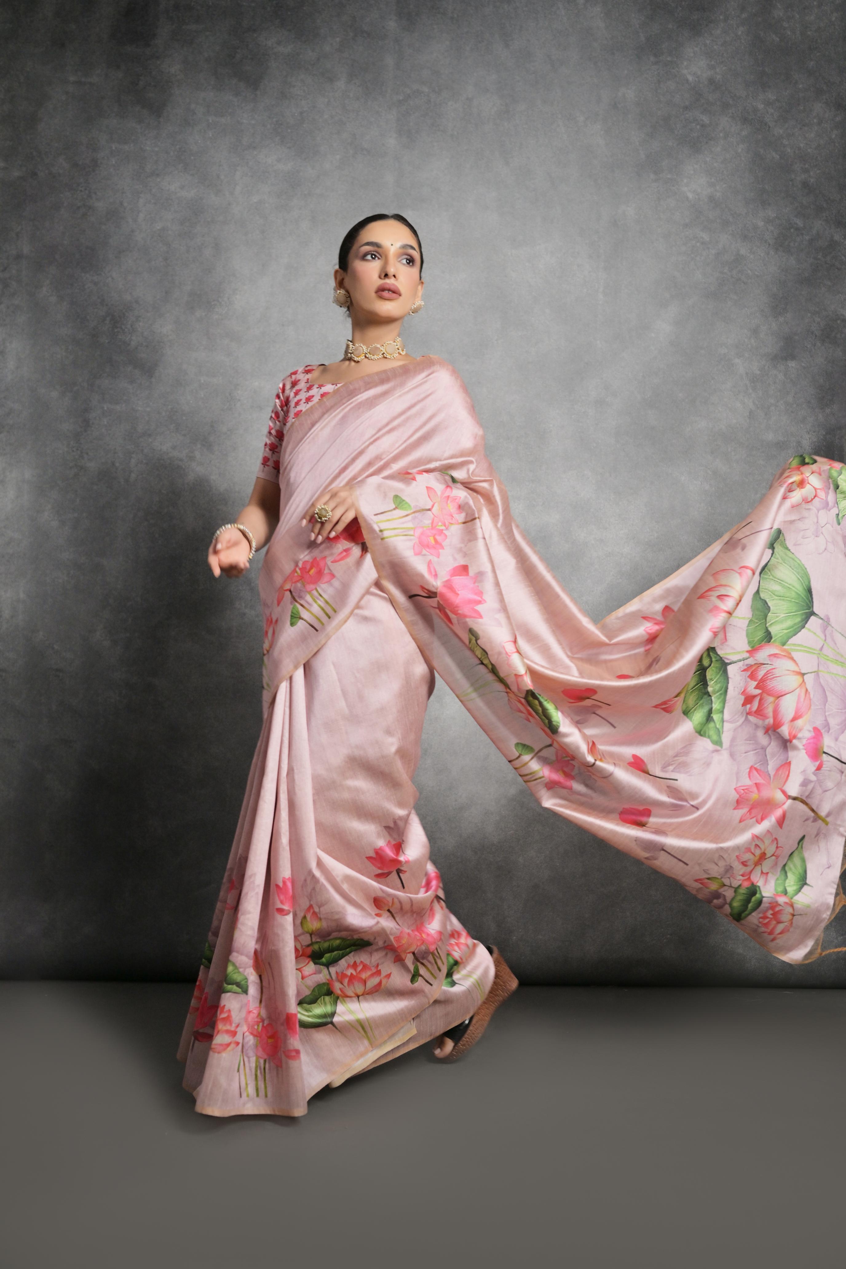 Nakshatra Floral Print peach saree