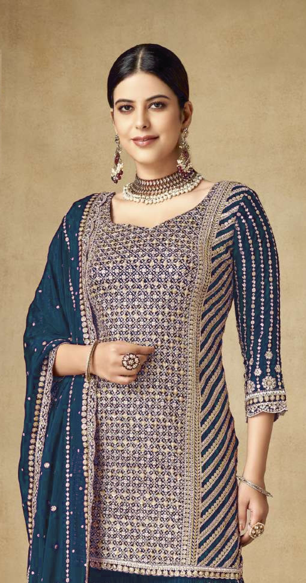 Trendy Teal Sharara suit