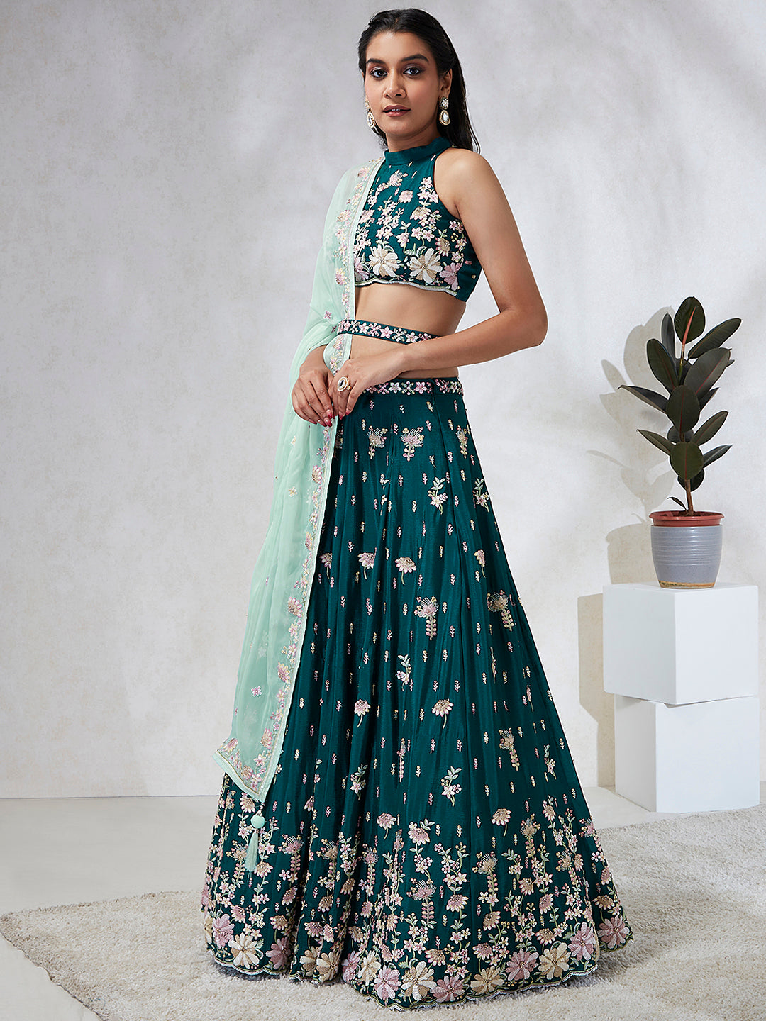 Lush Lagoon Green Lehenga Choli Ensemble