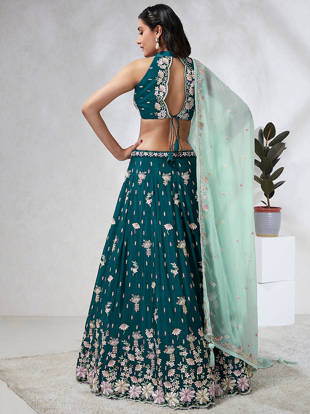 Lush Lagoon Green Lehenga Choli Ensemble