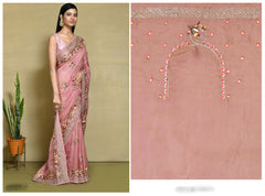 Rose Pink Net Organza Silk  Sari