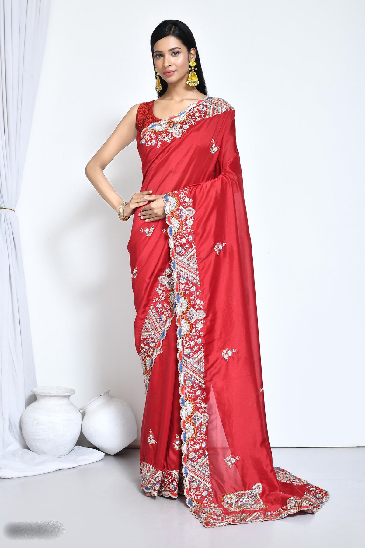 Ravishing Red Crepe Silk saree