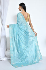 Soft Sky Blue Crepe Silk Saree