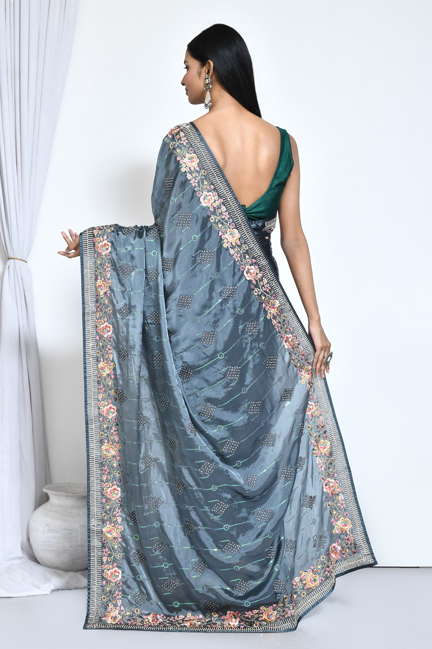 Cool Blue Satin silk saree