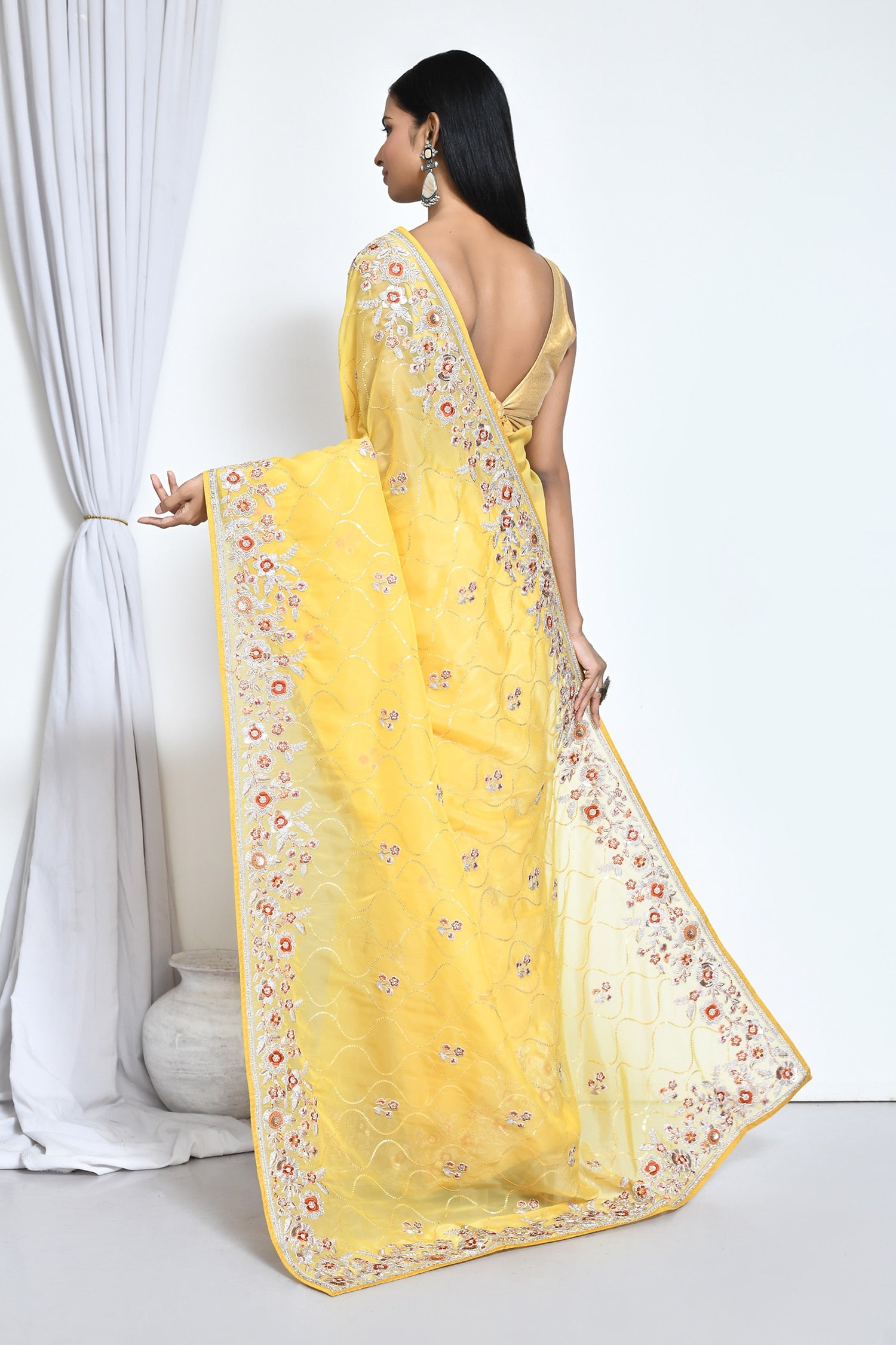 Youthful Yellow silk sari