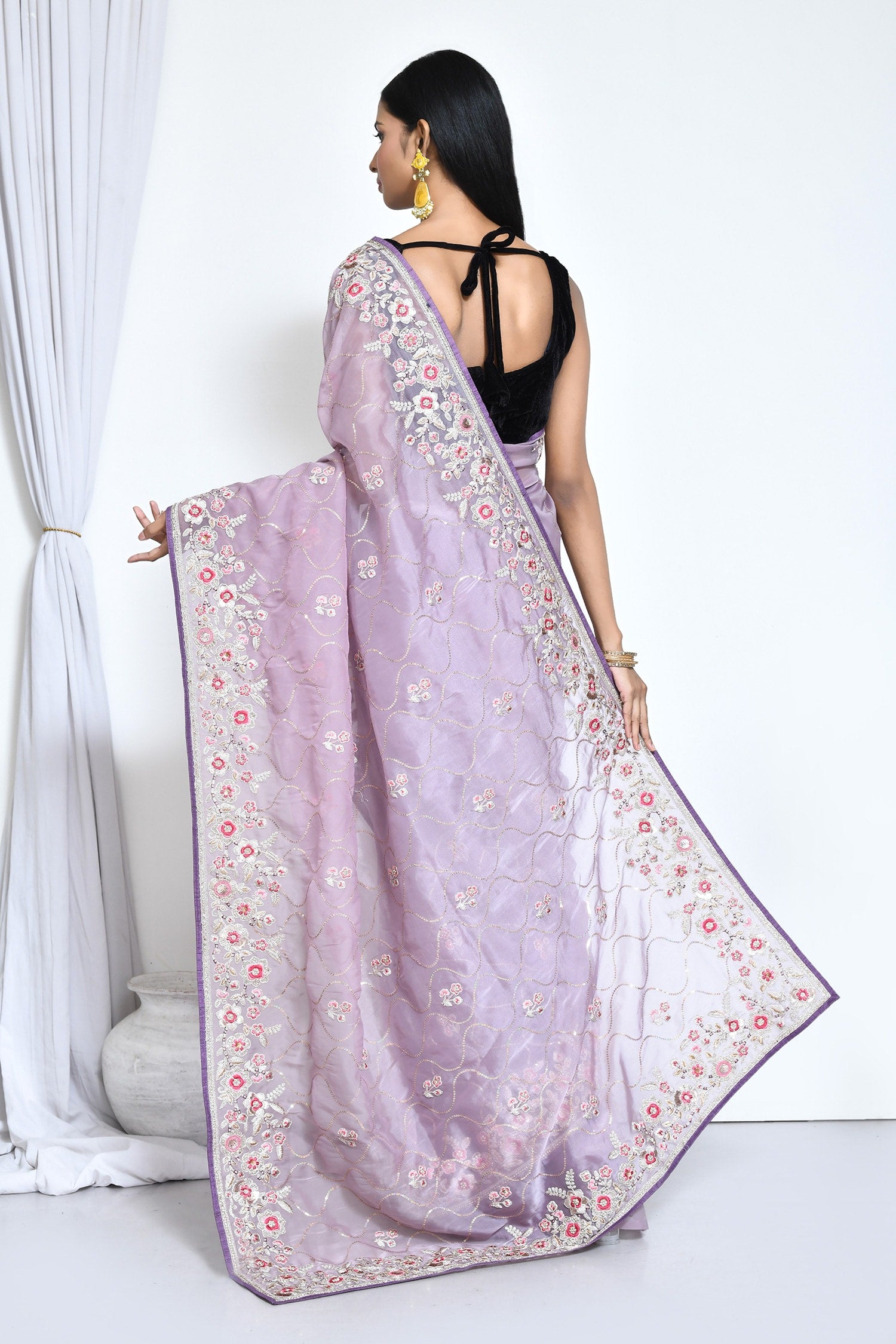 Lavender Satin silk saree