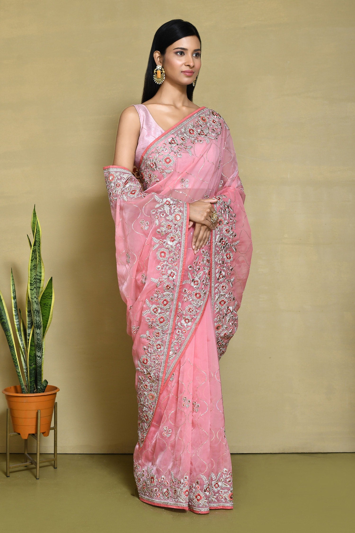 Pretty Pink Satin  saree