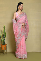 Pretty Pink Satin  saree