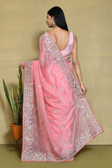 Pretty Pink Satin  saree