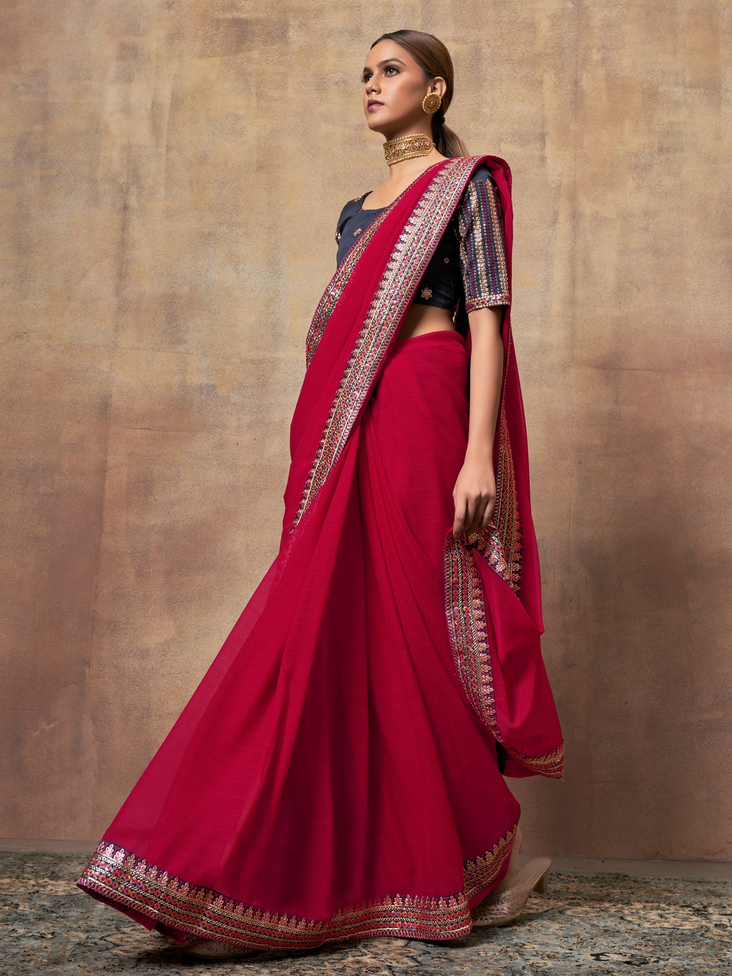 Red chiffon  saree