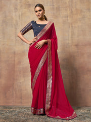 Red chiffon  saree
