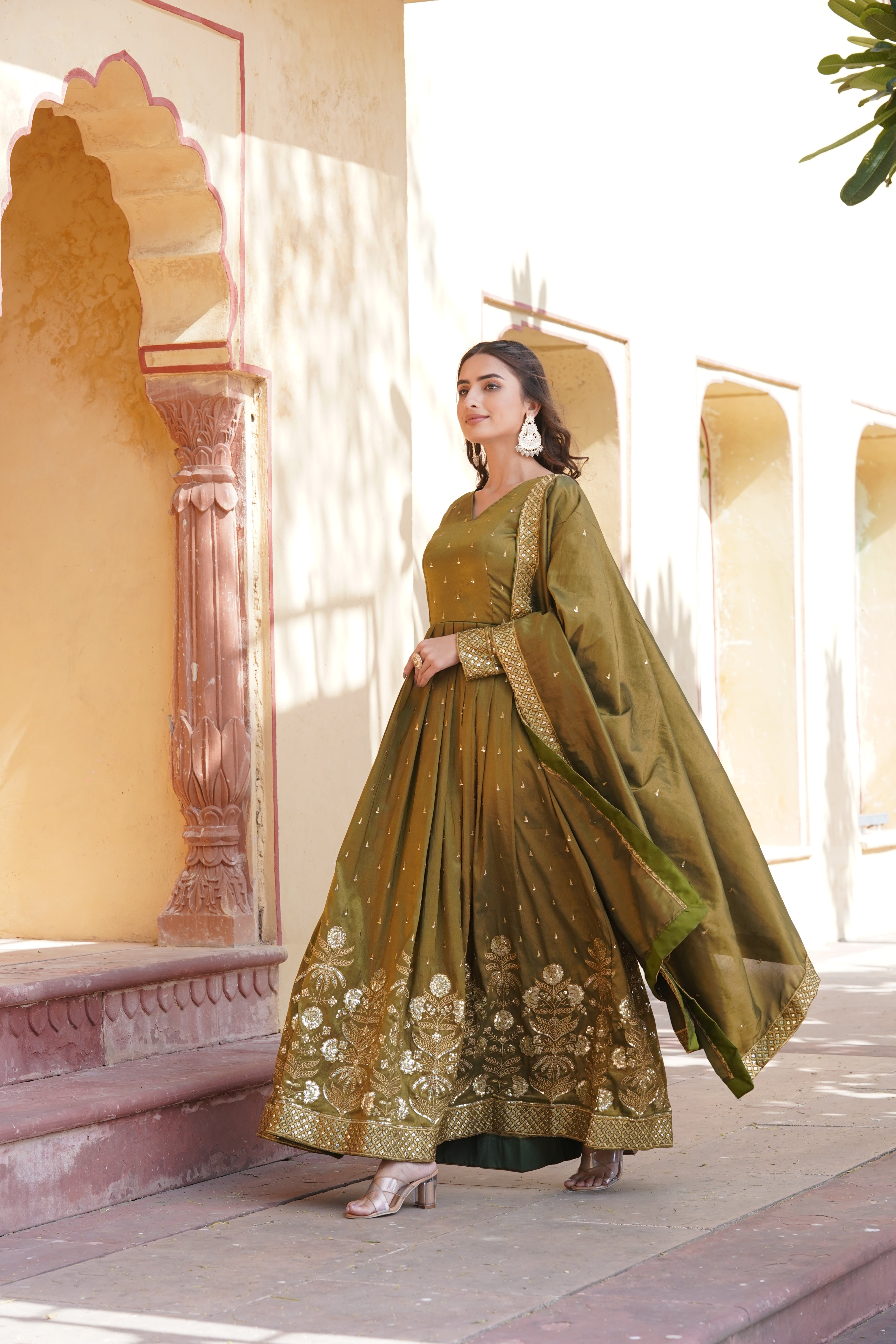 Mehandi Green readymade gown