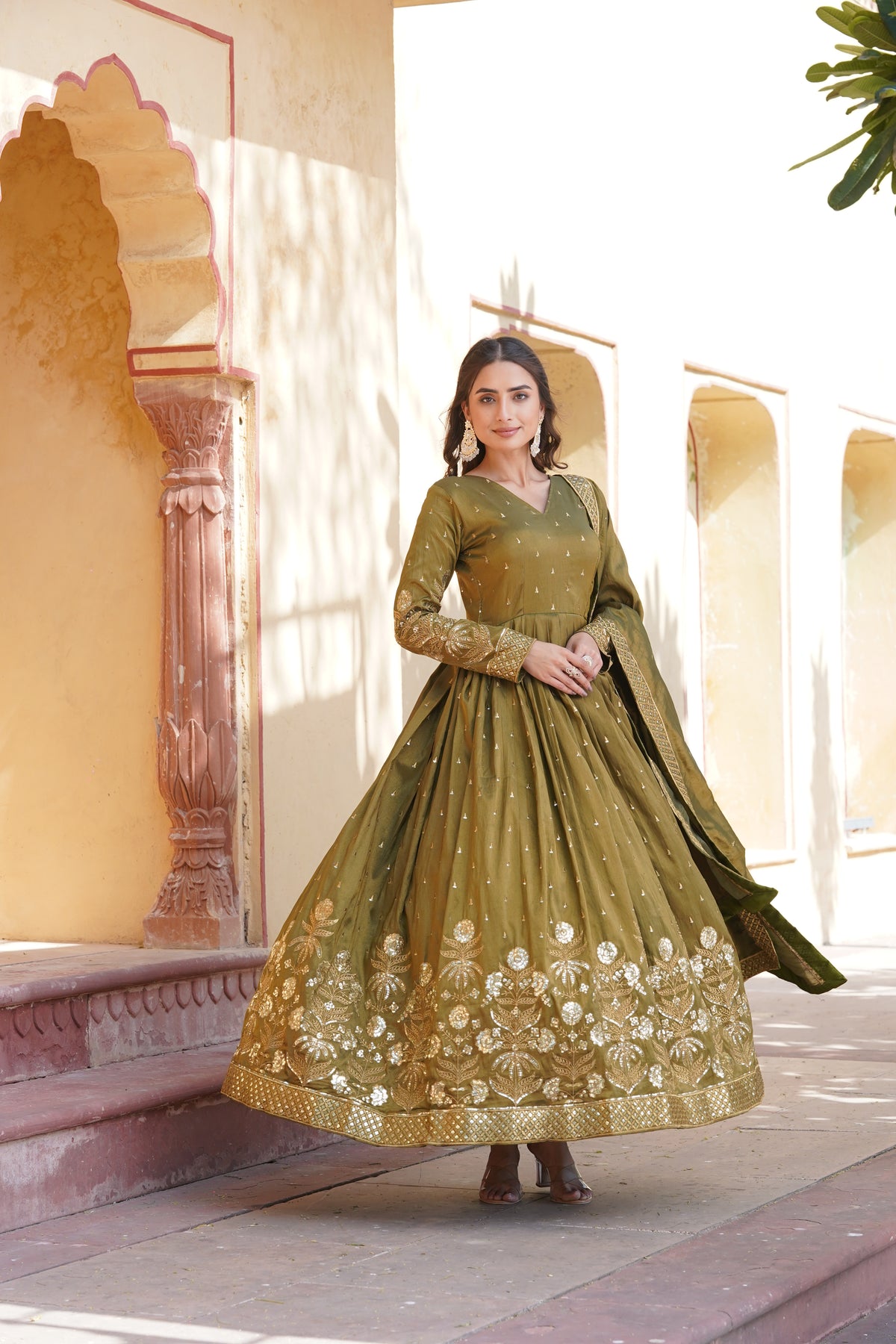 Mehandi Green readymade gown